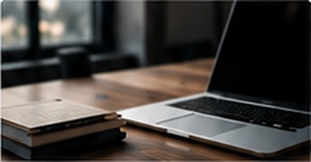 Laptop and notebooks on a wooden desk
